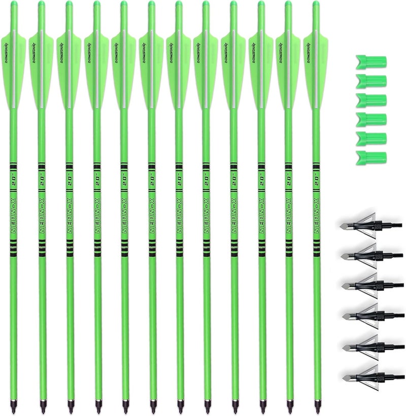 BOWSOUL Crossbow Bolts 20inch Fluorescence Color Carbon Crossbow Hunting Arrows with 4" Vanes and Replaced Arrowhead(12 Pack) - Image 1